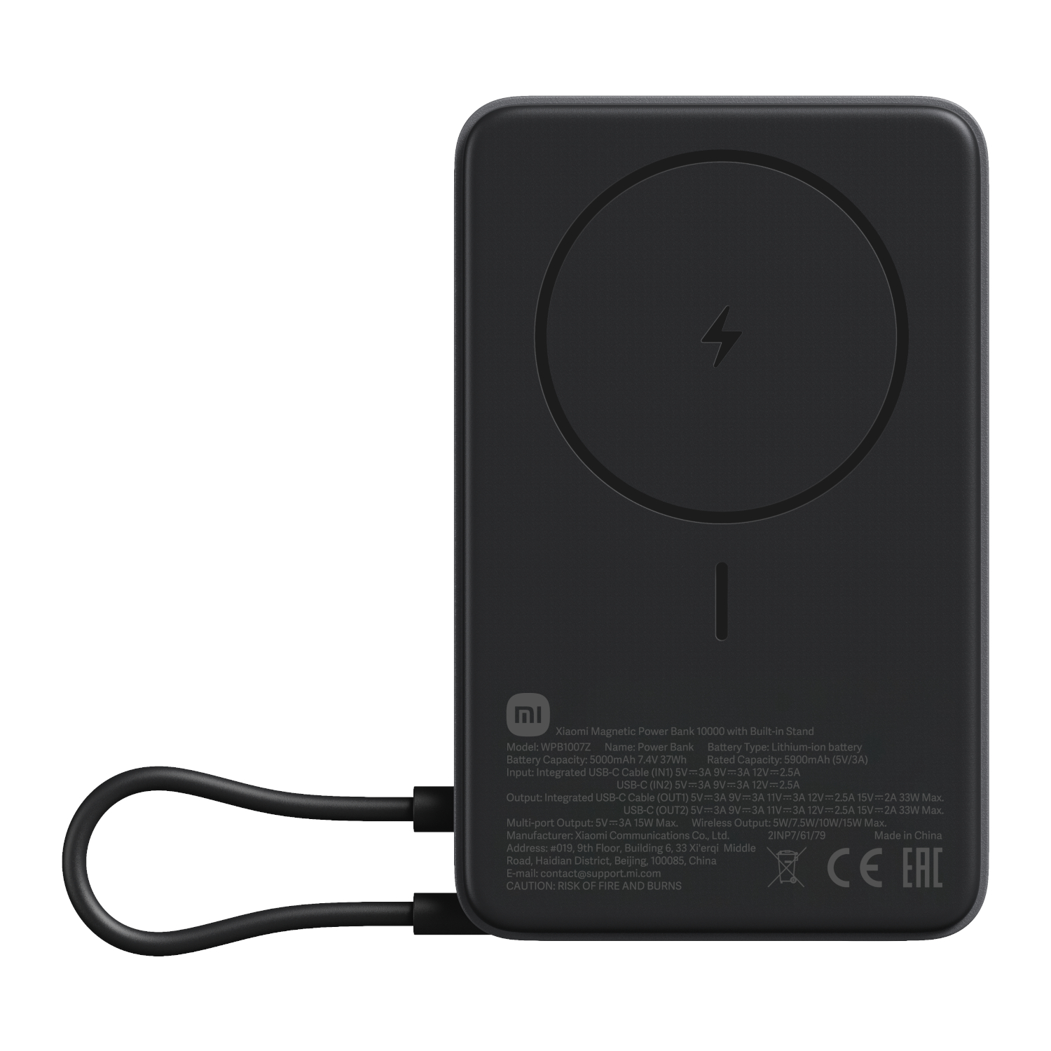 Magnetic Power Bank 10000mAh with Built-in Stand - Dark Grey by Xiaomi