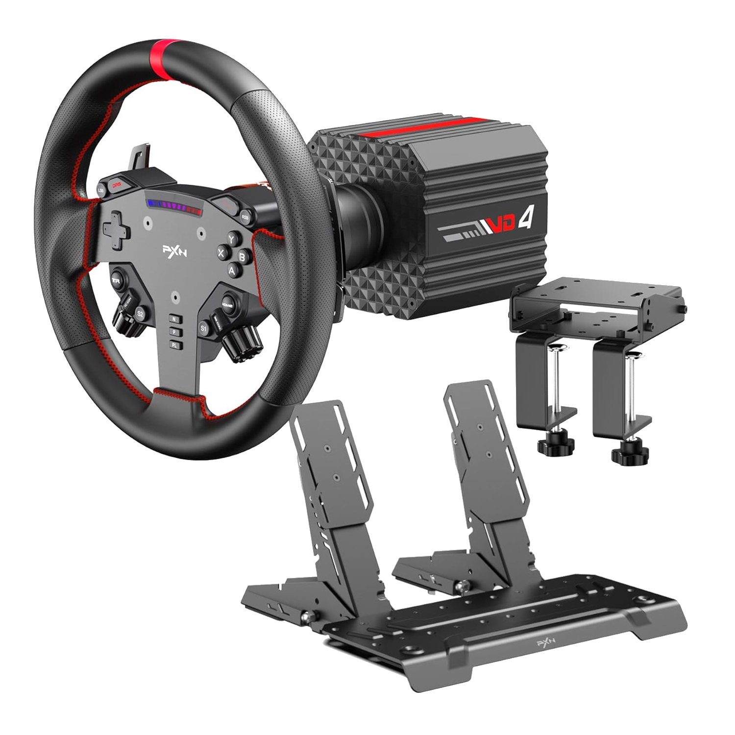 VD4 Direct Drive Sim Racing Wheel - PD-HM Dual Pedal - Z8 Clamp Bundle by PXN