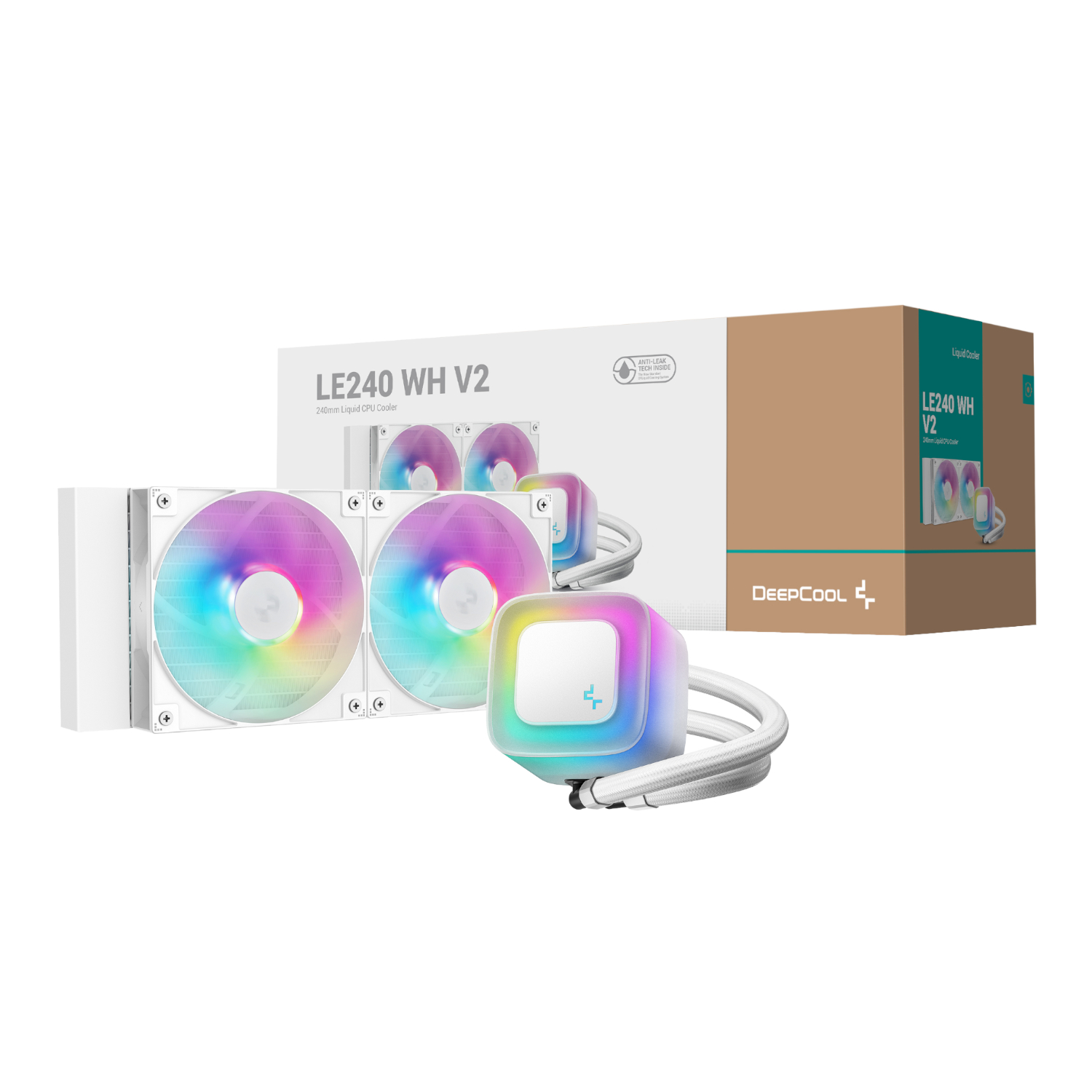 LE240 V2 240mm ARGB AIO CPU Liquid Cooler - White by DeepCool
