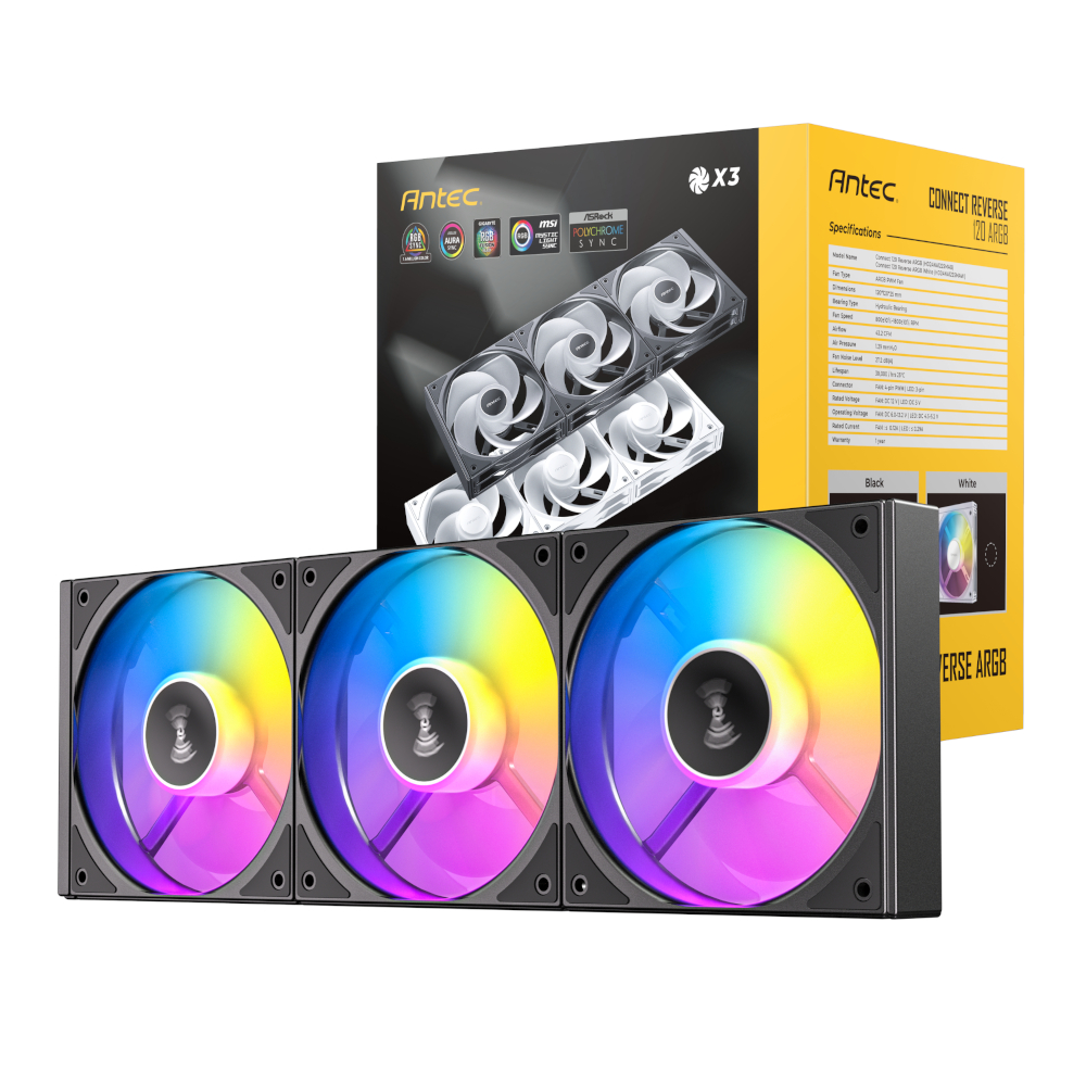 Connect 120 Reverse ARGB PWM Fan 3 Pack - Black by Antec