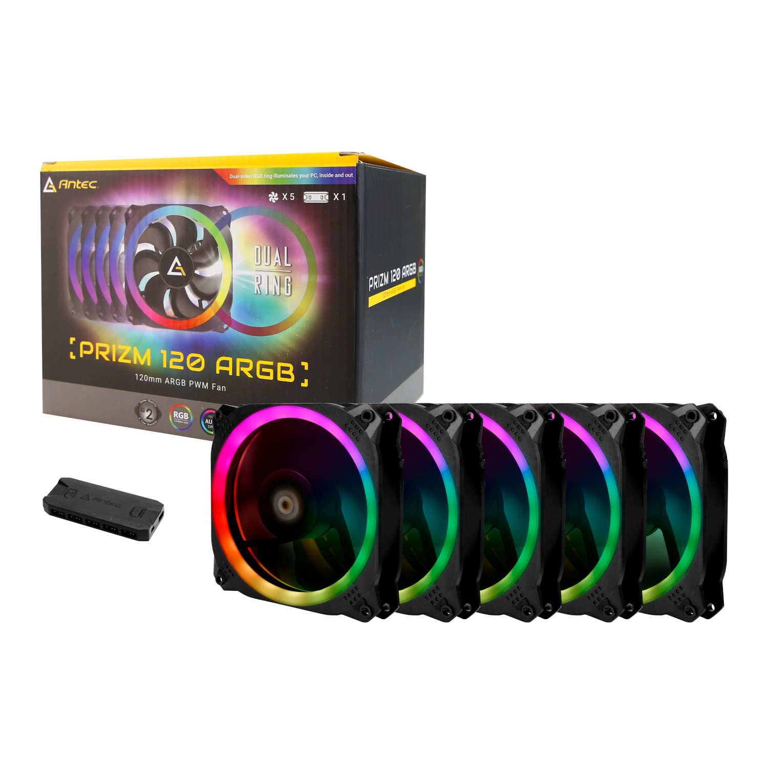 Prizm 120 ARGB Case Fan 5 Pack + Controller - Black by Antec
